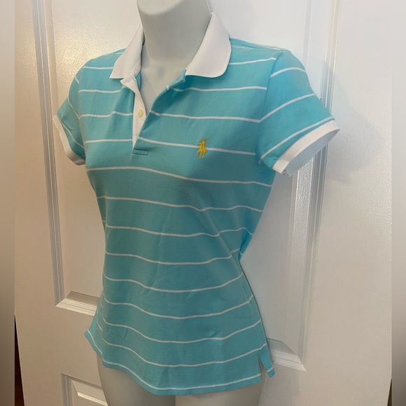 Ralph Lauren Sport Polo Shirt Top Womenswear Blue White Size Small - Picture 2 of 9